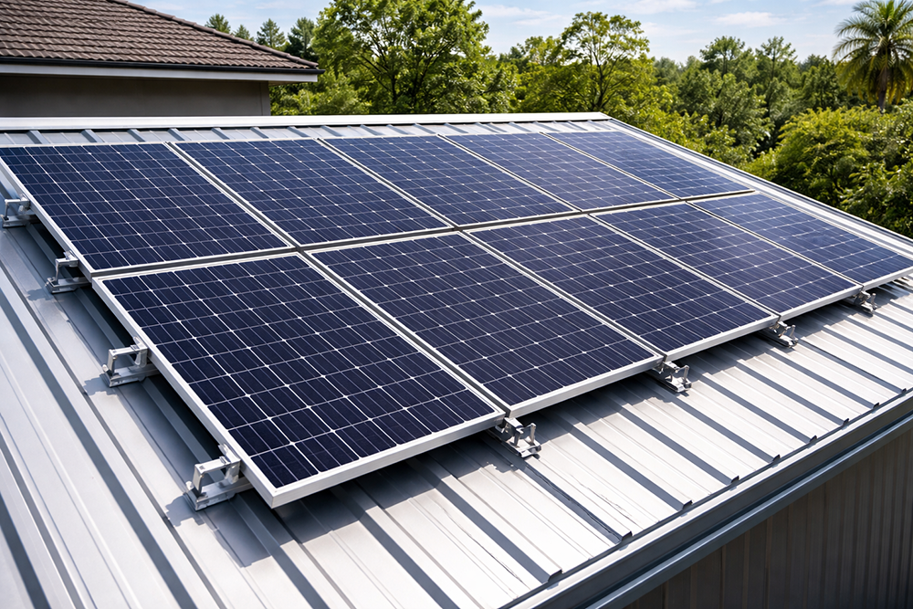 Solar Panels Installed On A Metal Roof
